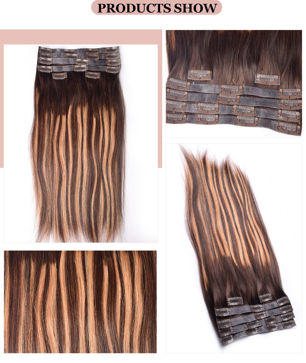 Upgrade your hairstyle with this real human hair wig clip hair piece, offering a body wave pattern